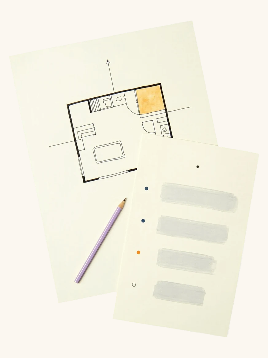 Illustrated floor-plan workflow: confirm rooms and north, then review the home assessment