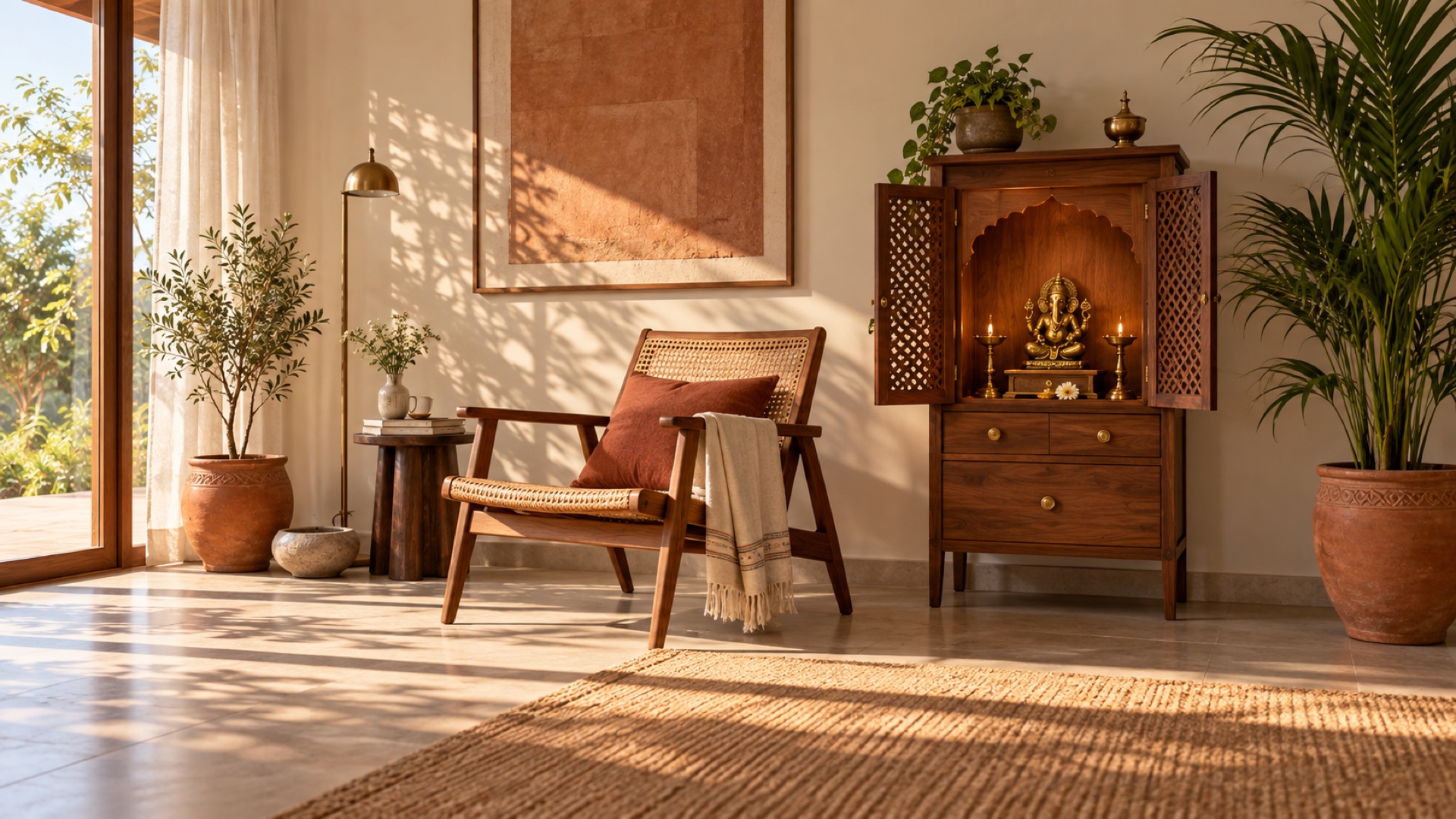 A sunlit reading corner in a Vaastu-aligned home